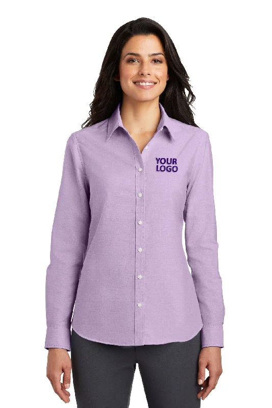 Port Authority Ladies SuperPro Custom Oxford Shirts, Soft Purple Print Jacquard Patchwork