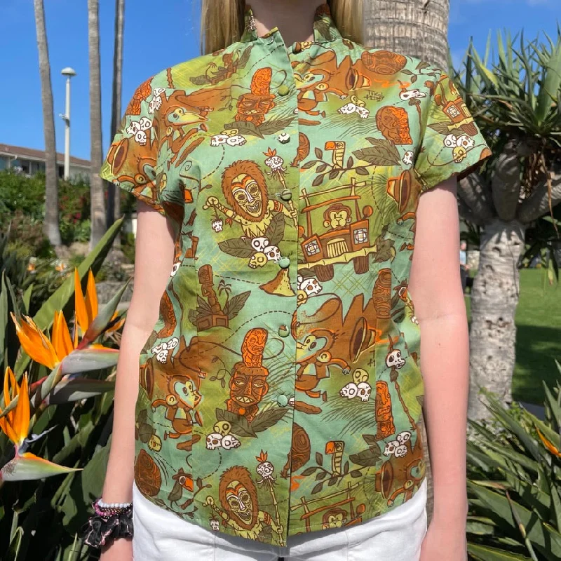 TikiLand Trading Co. 'Cannibal of Doom' - Classic Aloha Button Up-Shirt - Womens - Ready to Ship!  (US shipping included) Ribbed Striped Patterned