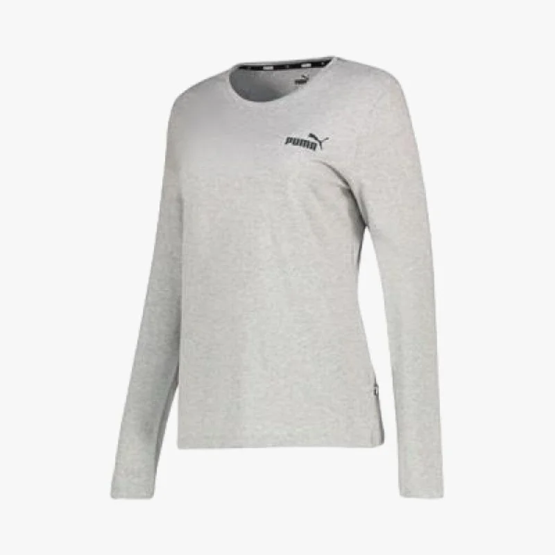 Puma Ladies Ess Longsleeve Tee Light Grey Solid Color Striped Floral