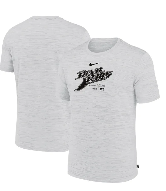 Rays Women's Nike White Grey Devil Rays Authentic Collection Practice Dri Fit T-Shirt Chenille Brocade Lace