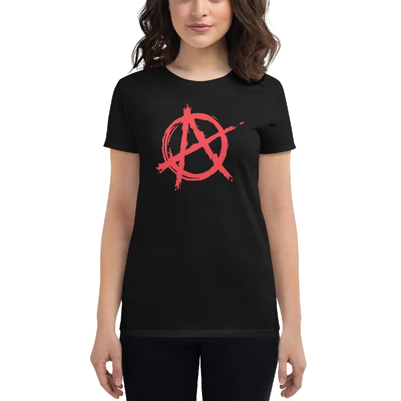 Red Anarchy is Order Symbol Punk Rock Women's Short Sleeve Babydoll T-shirt Embroidered Appliqued Beaded