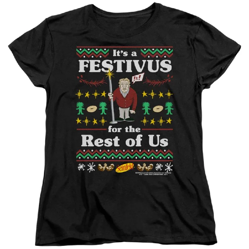 Seinfeld Festive Festivus Women's 18/1 Cotton Short-Sleeve T-Shirt Hooded Caped Shawl Collar