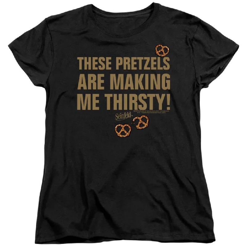 Seinfeld Pretzels Thirsty Women's 18/1 Cotton Short-Sleeve T-Shirt Print Jacquard Patchwork