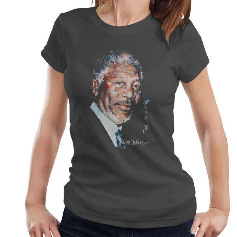 Sidney Maurer Original Portrait Of Morgan Freeman Women's T-Shirt Elegant Classic Vintage