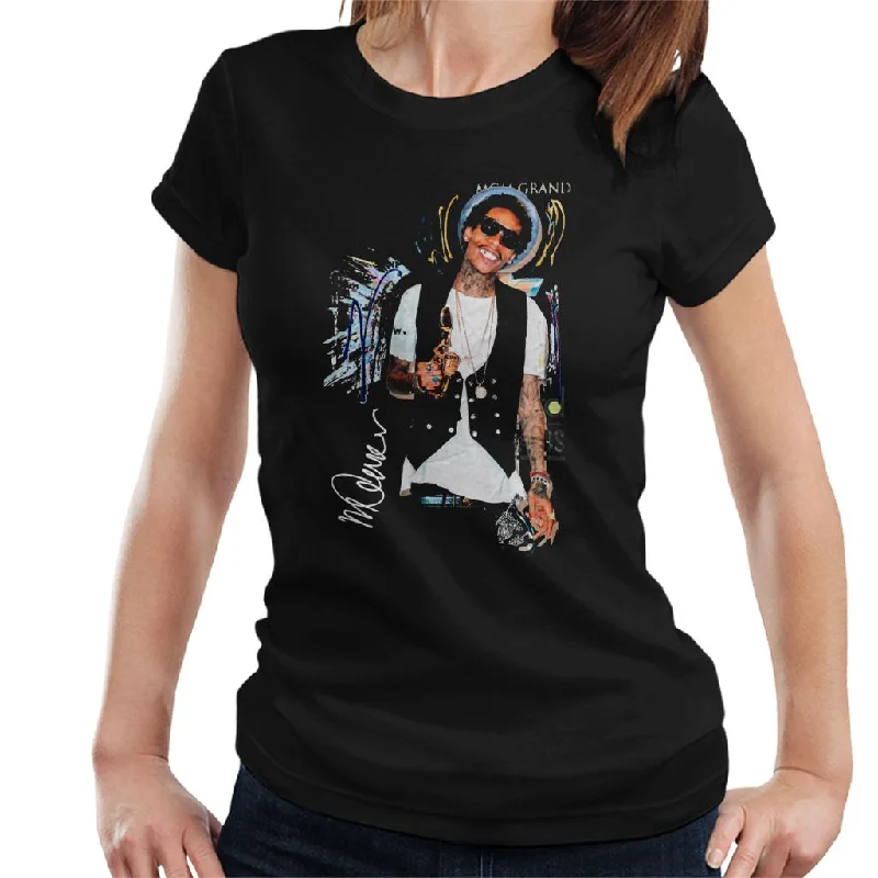 Sidney Maurer Original Portrait Of Wiz Khalifa Billboard Award Women's T-Shirt Plaid T-Shirt Polka Dot Checkered