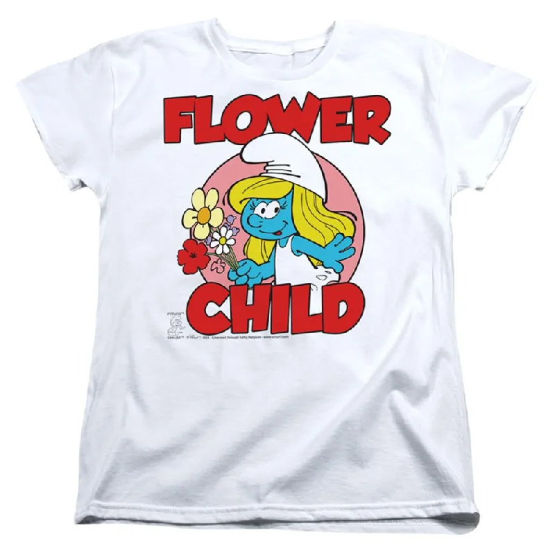 Smurfs Flower Child Women's 18/1 Cotton Short-Sleeve T-Shirt Collared Crew Neck Turtle Neck