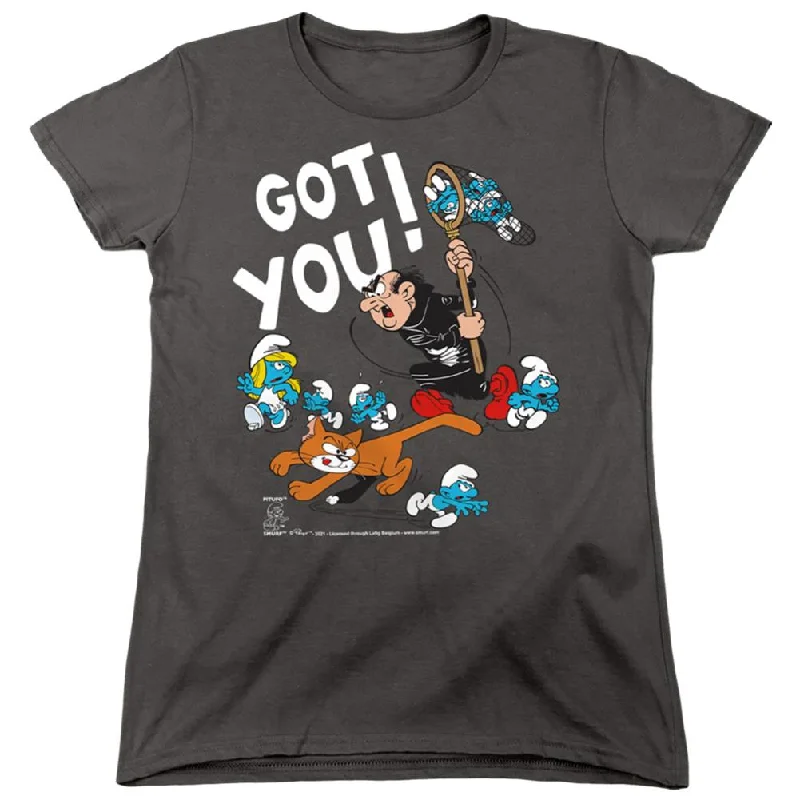 Smurfs Gargamel And Azrael Women's 18/1 Cotton Short-Sleeve T-Shirt Elasticated Padded Insulated