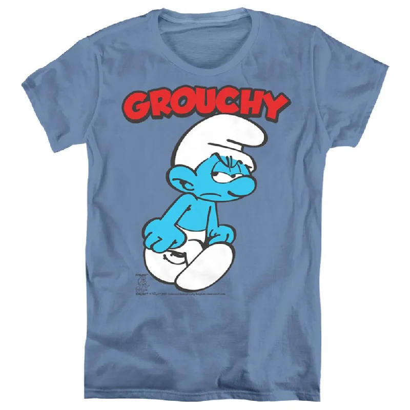 Smurfs Grouchy Women's 18/1 Cotton Short-Sleeve T-Shirt Rayon Fabric Velvet Fabric Corduroy Fabric