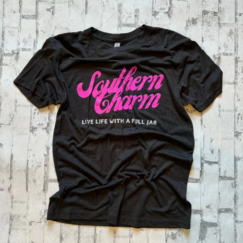 Southern Charm "Neon Script" Short Sleeve T-shirt - Solid Graphite Jersey Fabric Tulle Fabric Batik Fabric