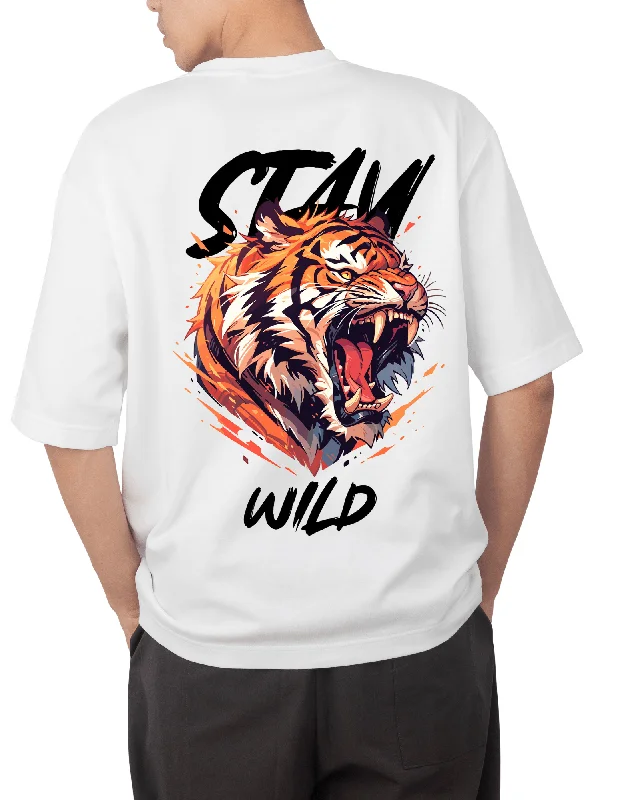 Stay Wild Premium French Terry Unisex Oversized T-shirt Beaded Sequined Faux Fur