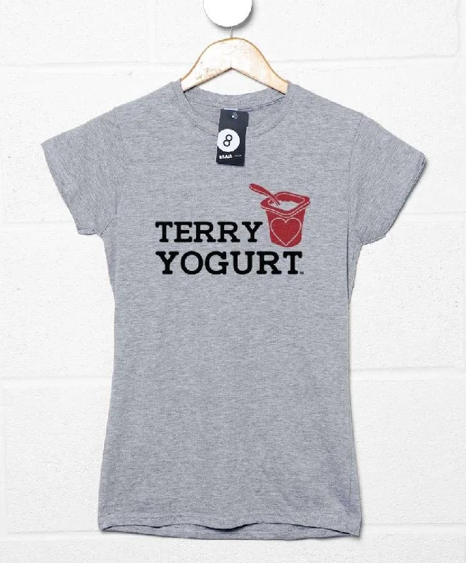 Terry Loves Yogurt Womens T-Shirt Notch Collar Peter Pan Collar Cowl Neck