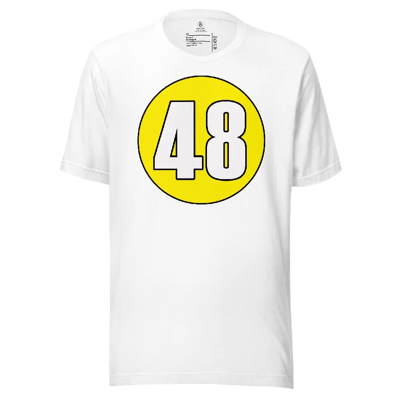 Unisex t-shirt: White on Yellow 48 Sequined Glittery Shiny