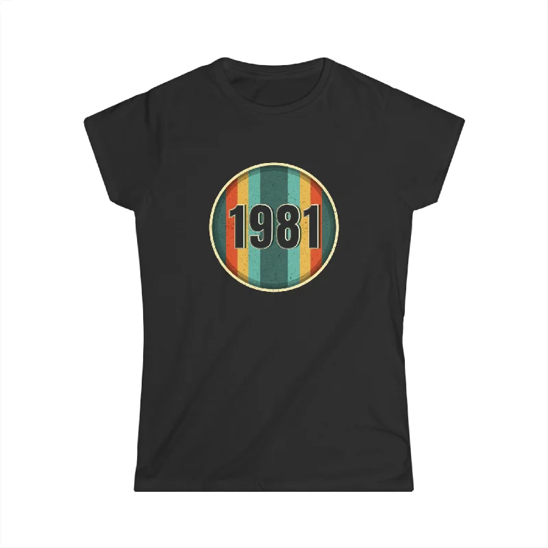 Vintage 1981 Birthday Shirts for Women Funny 1981 Birthday Womens T Shirt V-Neck T-Shirt Long Sleeve Cotton