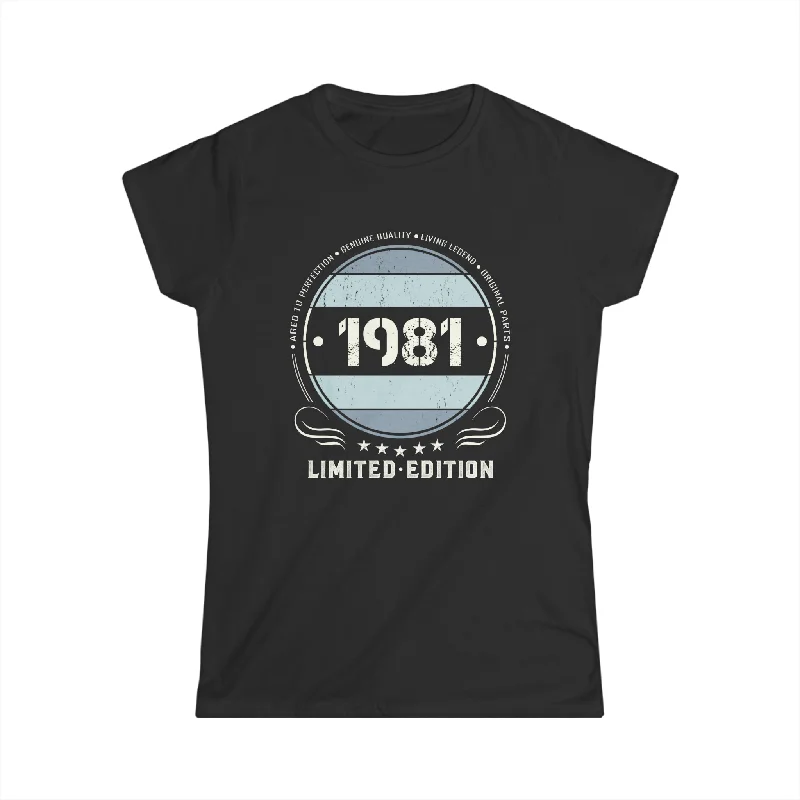 Vintage 1981 T Shirts for Women Retro Funny 1981 Birthday Women Shirts Zippered Front Buttoned Front Snap Front