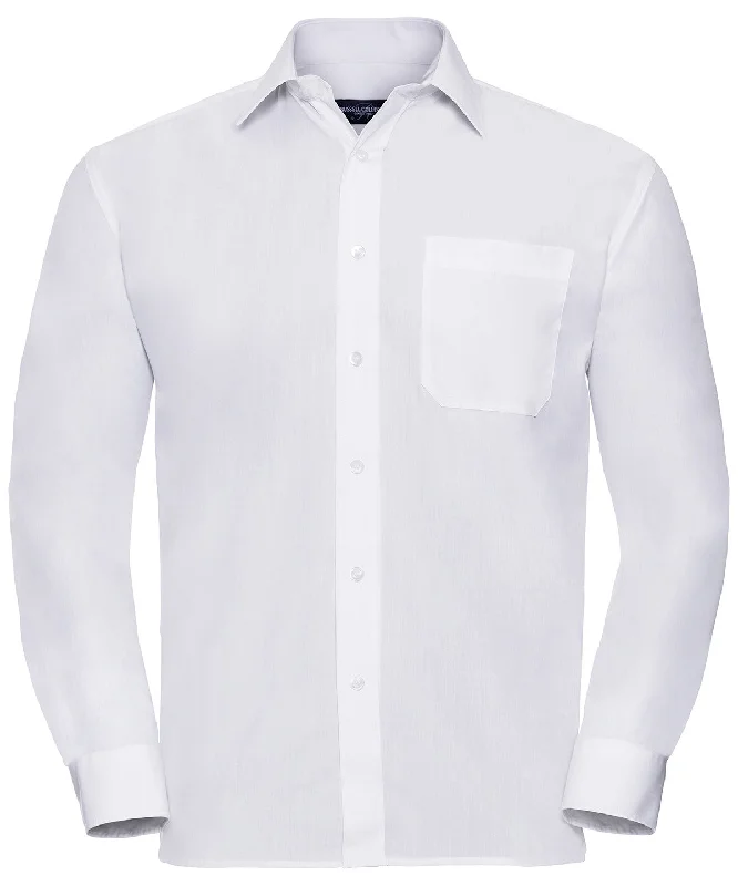 White - Long sleeve polycotton easycare poplin shirt Mesh Blend Leather Blend Suede Blend