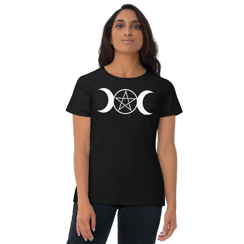 White Triple Moon Goddess Wiccan Pagan Symbol Women's Short Sleeve Babydoll T-shirt Terry Blend Velvet Blend Canvas Blend